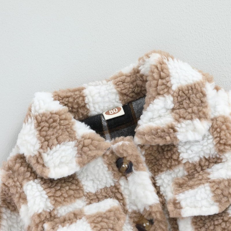 FEIBEL Store Toddler Kids Fleece Jackets Checkerboard Button Winter Warm Sherpa Coat Outwear for Boys Girls - Image 4